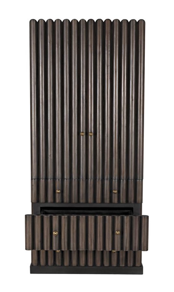 Amunet Mahogany Hutch in Pale Finish with Light Brown Trim and Brass Pulls by Noir Furniture