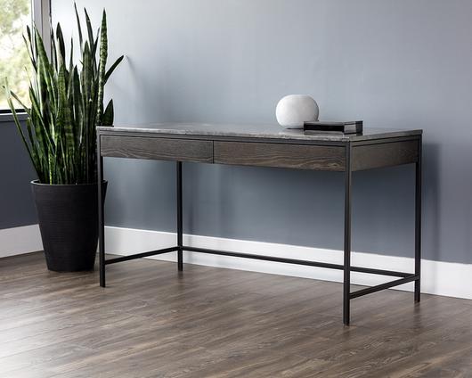Stamos Desk - Black - Light Grey Marble / Charcoal Grey by Sunpan