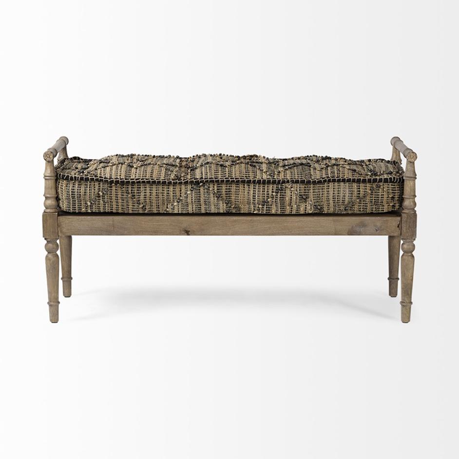 Fullerton II 57L x 21W Jute Patterned Top W/Brown Wood Base Accent Bench by Mercana