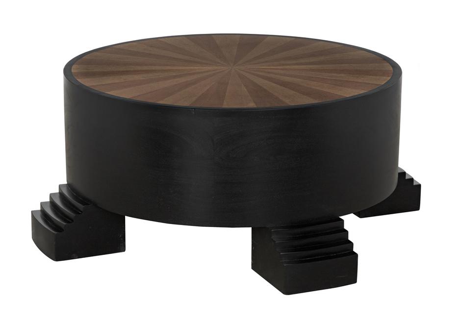 Tambour Mahogany Coffee Table with Veneer Top in Hand-Rubbed Black by Noir Furniture