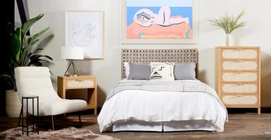 modern bedroom furniture with wall art