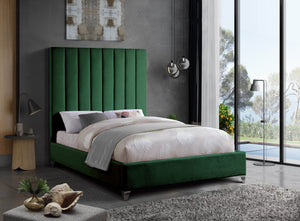 Glenda Queen Bed In Green Velvet