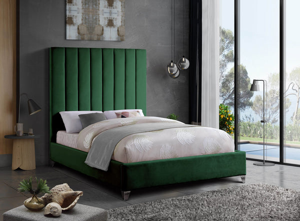 Glenda Queen Bed In Green Velvet