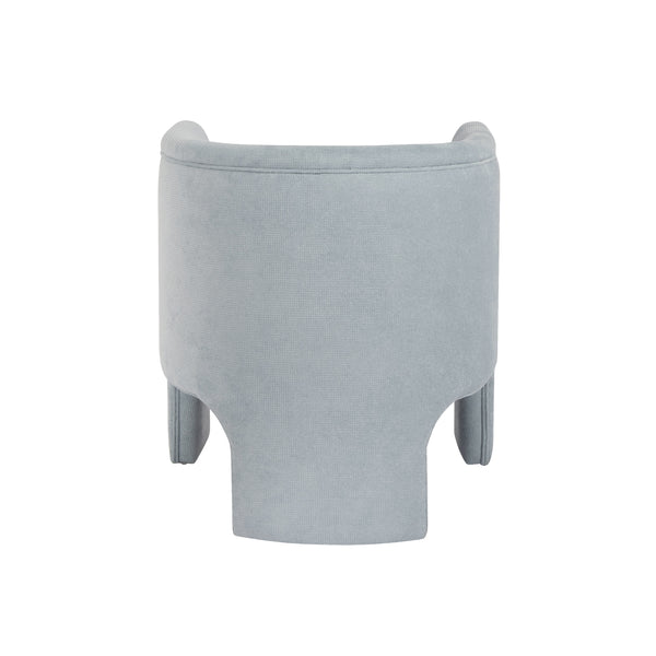 THREE LEG FULLY UPHOLSTERED BARREL CHAIR IN PERFORMANCE LIGHT BLUE CHENILLE