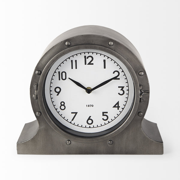 Camden Gray Distressed Metal Porthole Table Clock
