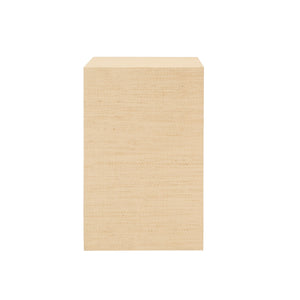 TWO DRAWER SMALL SIDE TABLE IN NATURAL GRASSCLOTH WITH CERUSED OAK HANDLES