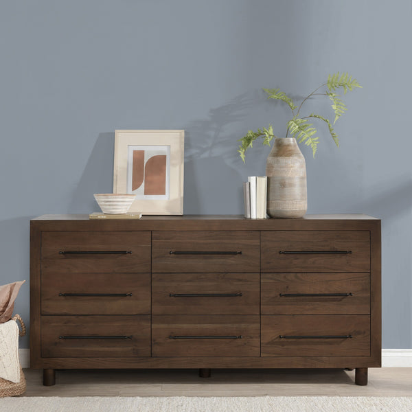 Jaxon Solid Wood 9-Drawer Dresser in Cocoa Brown