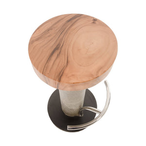 Concrete Bar Stool, Chamcha Wood Seat, Grey 