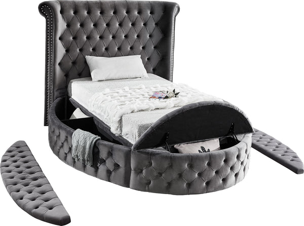 Lorena Twin Bed In Grey Velvet