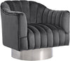 Noel Accent Chair In Grey Velvet And Chrome Swivel Base