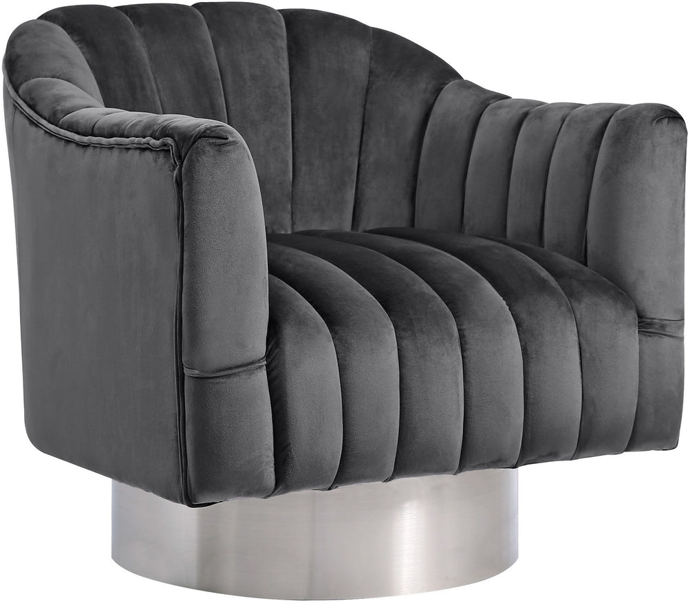 Noel Accent Chair In Grey Velvet And Chrome Swivel Base