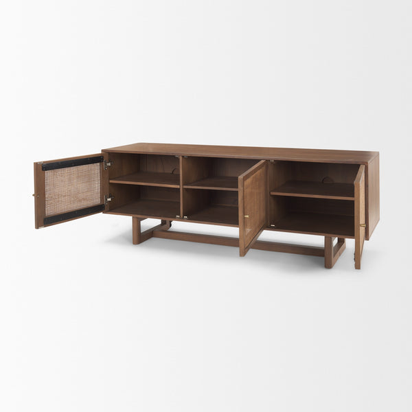 Grier 65.0L x 18.75W x 23.0H Medium Brown Solid Wood W/Cane Media Console