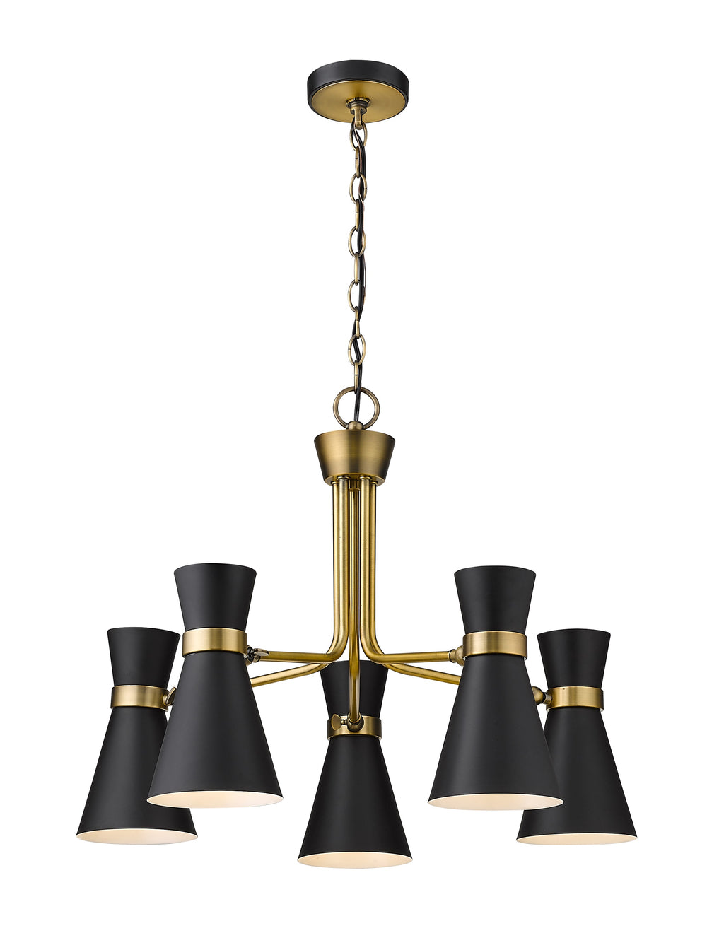 Soriano 5 Light Chandelier in Matte Black + Heritage Brass Finish