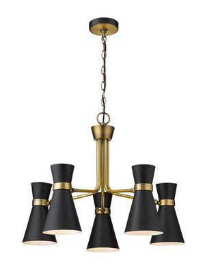 Soriano 5 Light Chandelier in Matte Black + Heritage Brass Finish