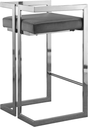 Winifred Stool In Grey Velvet and Chrome