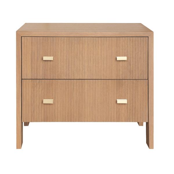 TWO DRAWER SIDE TABLE WITH FLUTED DETAIL IN NATURAL OAK