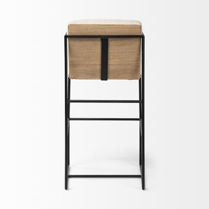 Stamford 40" Total Height Light Beige Upholstered Seat w/ Wood Back, Metal Frame Bar Stool