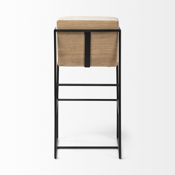Stamford 40" Total Height Light Beige Upholstered Seat w/ Wood Back, Metal Frame Bar Stool
