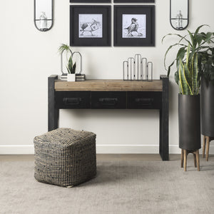 Aalia 16.0L x 16.0W x 16.0H Charcoal Leather and Jute Pouf