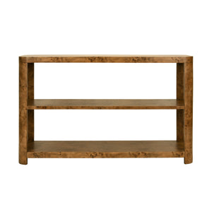 TIER TIER CONSOLE WITH CURVED CORNERS IN DARK BURL WOOD