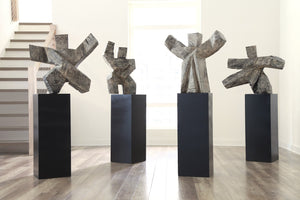 Tai Chi Sculpture C on Pedestal, Grey Stone/Black