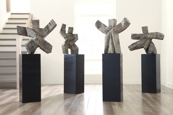 Tai Chi Sculpture C on Pedestal, Grey Stone/Black