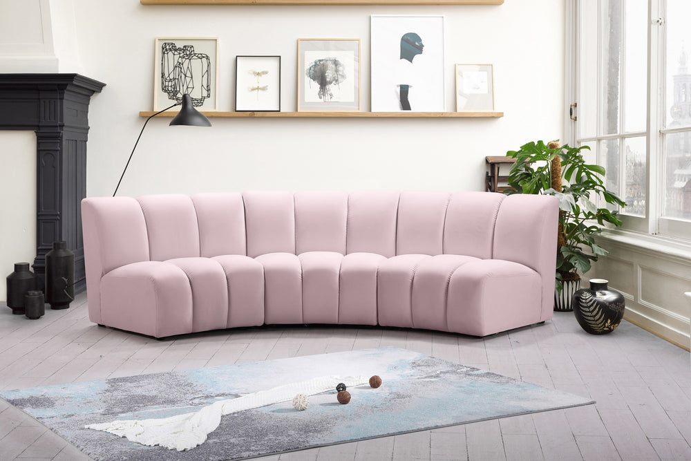 Lynda 3pc. Modular Sectional In Pink Velvet