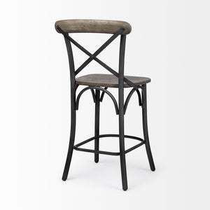 Etienne 26.25" Seat Height Brown Wood Seat Black Metal Base Stool