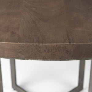 Faye I 48L x 48W x 30H Medium Brown Wood W/Antique Nickel Metal Base Round Dining Table