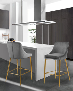 Lynette Stool In Grey Velvet and Gold