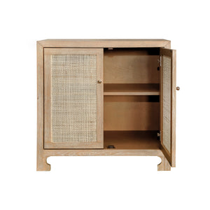 TWO DOOR CANE CABINET WITH BRASS HARDWARE IN CERUSED OAK