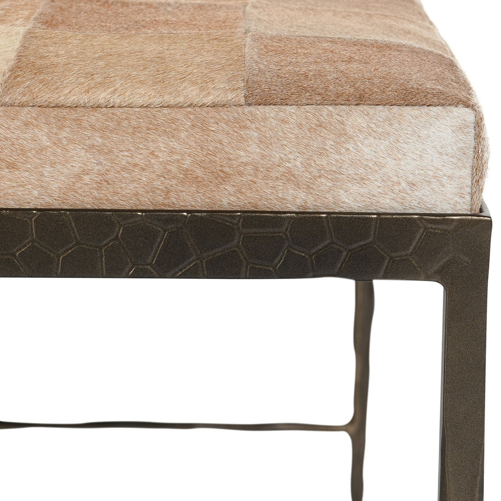 Achen Hide Bench with Hammered Iron Frame - Canyon Sand