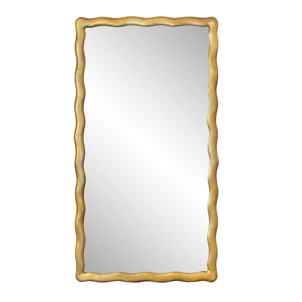 RECTANGULAR MIRROR WITH WAVEY TEXTURED FRAME IN BRASS