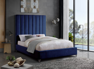 Glenda King Bed In Navy Velvet