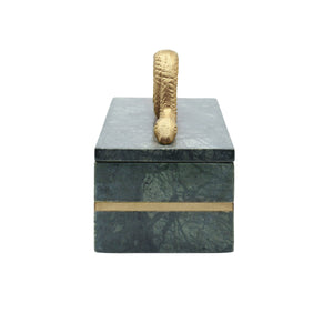 GREEN MARBLE BOX WITH BRUSHED BRASS DETAIL AND BRASS SNAKE HANDLE