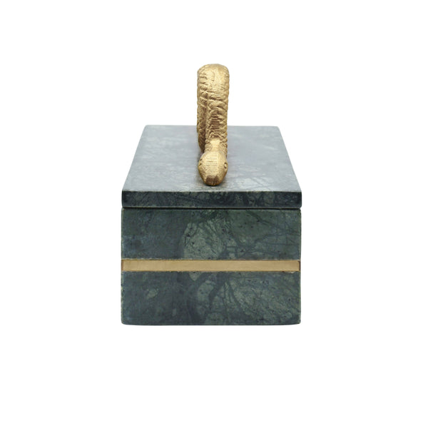 GREEN MARBLE BOX WITH BRUSHED BRASS DETAIL AND BRASS SNAKE HANDLE