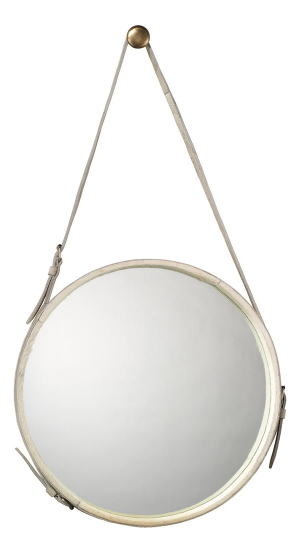 Round Steel Round Wall Mirror, White Hide