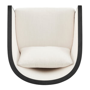 Tillman Fabric Accent Arm Chair w/ Rattan Black Frame, Shortbread/Natural