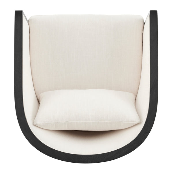 Tillman Fabric Accent Arm Chair w/ Rattan Black Frame, Shortbread/Natural