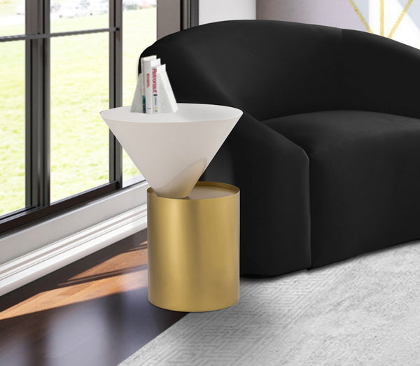 Abel End Table In White and Brushed Brass