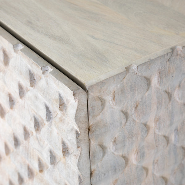 Rio Media Console-Round Cut White Wash