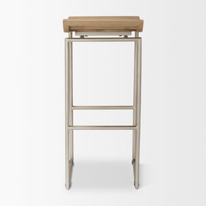 Givens 14.0L x 15.8W x 31.8H Brown Wood W/Silver Metal Frame Barstool