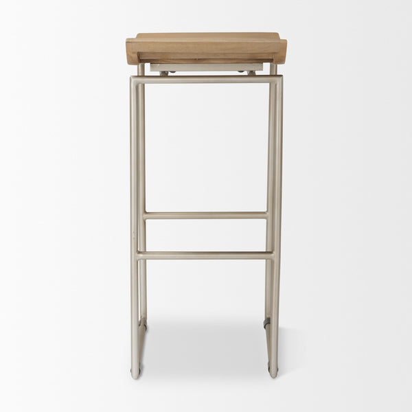 Givens 14.0L x 15.8W x 31.8H Brown Wood W/Silver Metal Frame Barstool