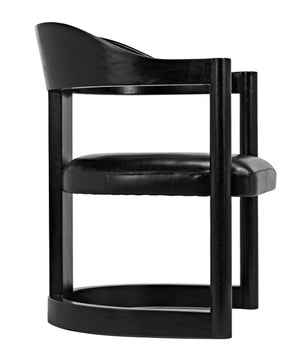 McCormick Teak Chair in Charcoal Black with Black Leather Upholstery