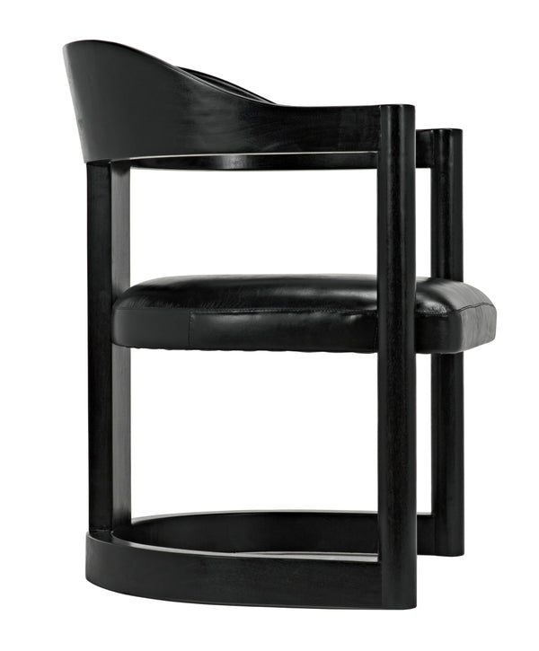McCormick Teak Chair in Charcoal Black with Black Leather Upholstery