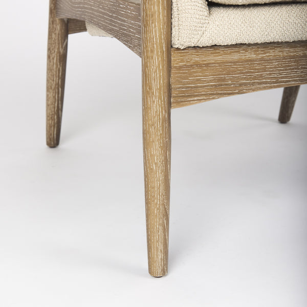 Westan Cream Boucle Fabric W/Light Brown Wood Accent Chair