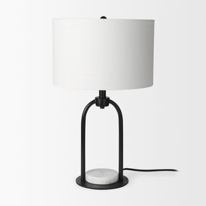 Sarah 15.0L x 10.0W x 22.2H Arched Black Metal W/Marble Cube and White Shade Table Lamp