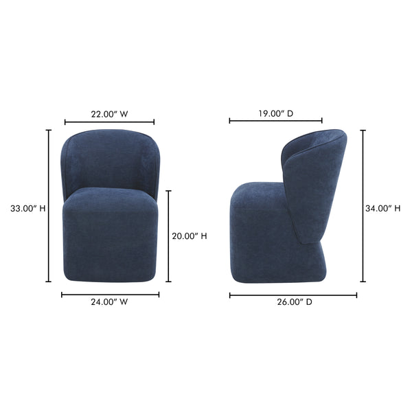 Moe's Larson Navy Blue Rolling Dining Chair