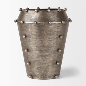 Elio  9.1H Small Champagne Metal W/Studs Vase