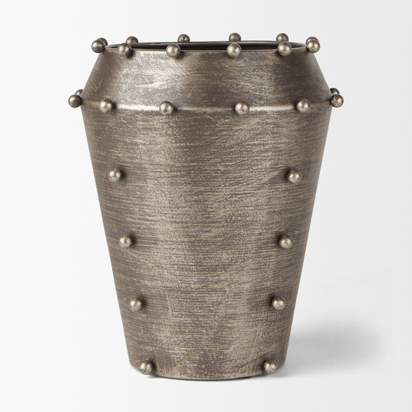 Elio  9.1H Small Champagne Metal W/Studs Vase